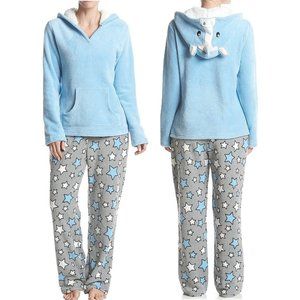 Zoe & Bella Unicorn 2 pc Fleece Pajama Set -- Hooded Shirt Pants Size M L NWT